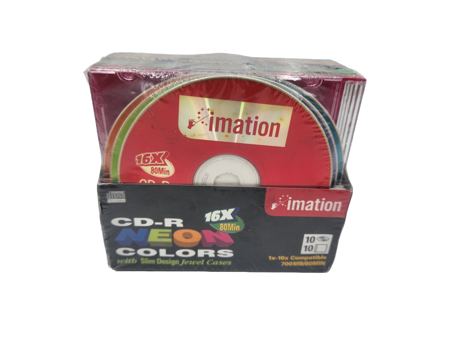 NEW Imation Neon Colors 16x 700MB 80-min CD-R With Slim Jewel Cases Sealed