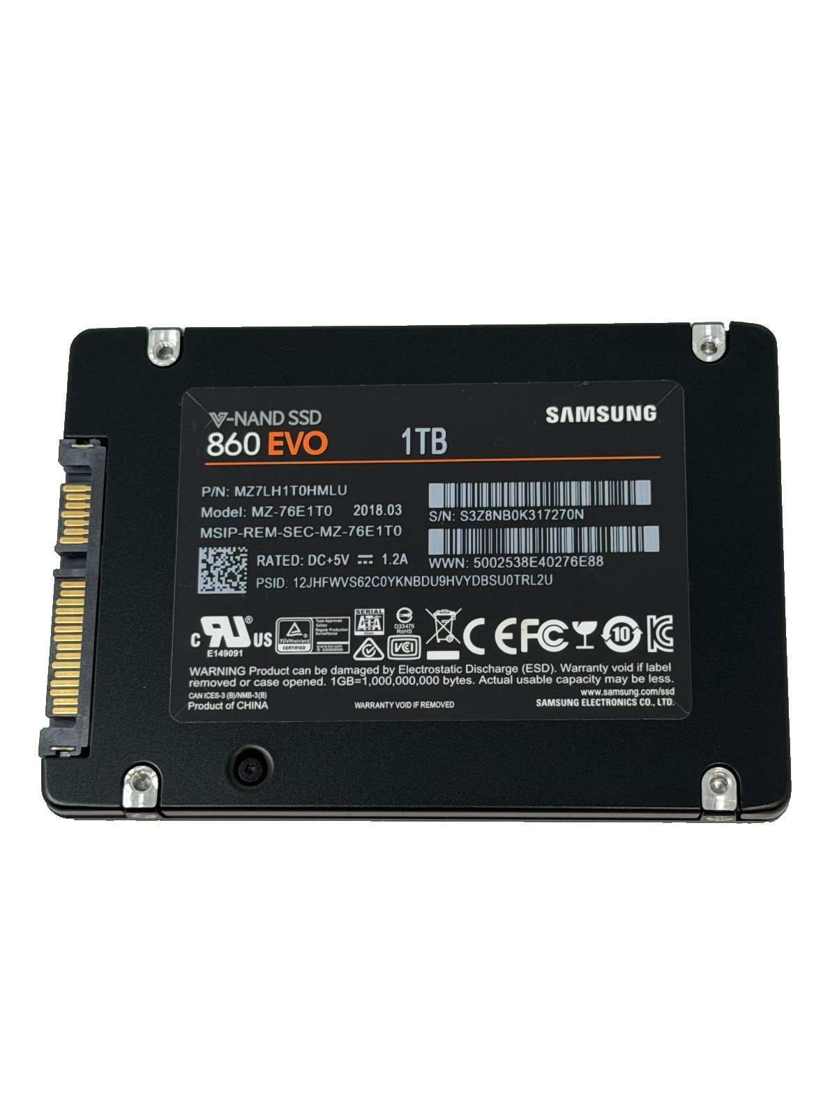 Samsung 860 EVO Series 1TB, 2.5 Inch MZ76E1T0E Solid State Drive *98% Health*