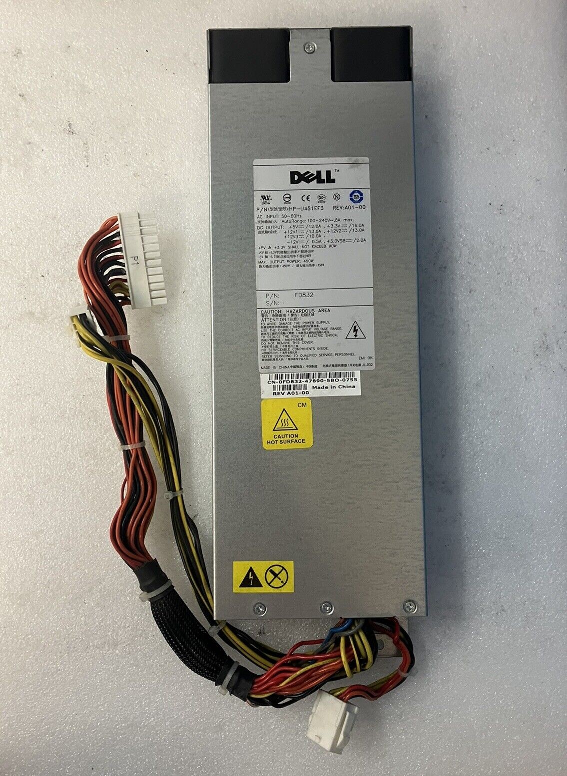 GENUINE Dell FD832 0FD832 450W Power Supply PSU HP-U451EF3 ~