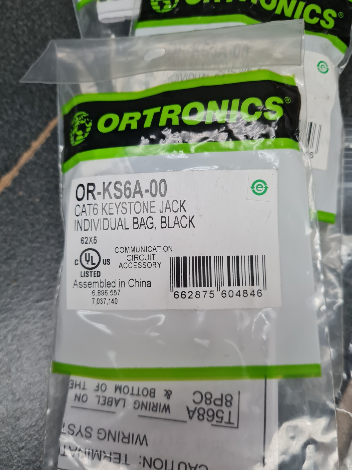 Ortronics OR-KS6A-00 Cat-6 Keystone Jack,  Black (4), PJ00-00 (8) & OR-KSB10 (2)