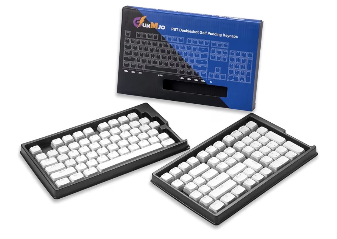 GunMjo PBT Doubleshot Golf Pudding Keycaps For Keyboard White 111 keys with pull