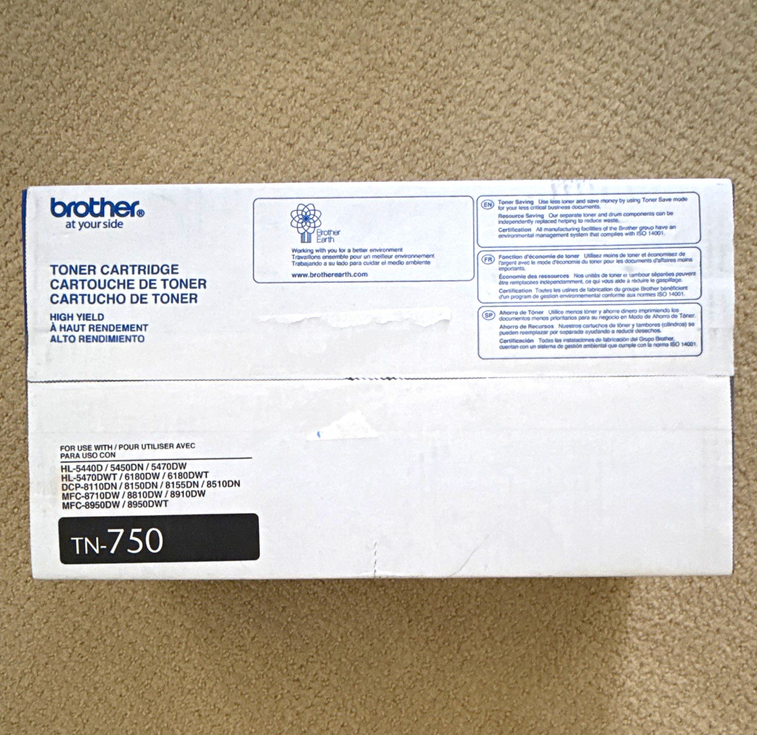Brother TN-750 High Yield Black Laser Toner for HL-5440D HL-5450DN