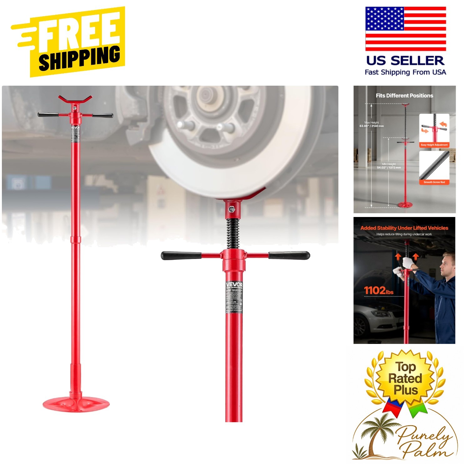 Professional 1/2 Ton Underhoist Support Stand - Lifts 54.02 to 83.86 Inches