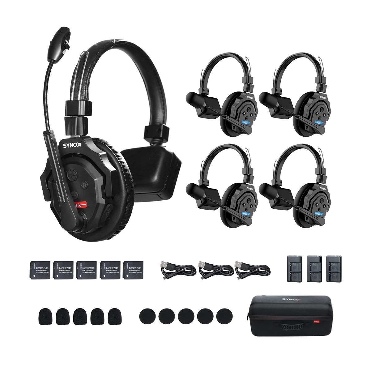 SYNCO XTalk X5 2.4GHz Wireless Intercom Headset System (5 XTALK 5PCS, Black