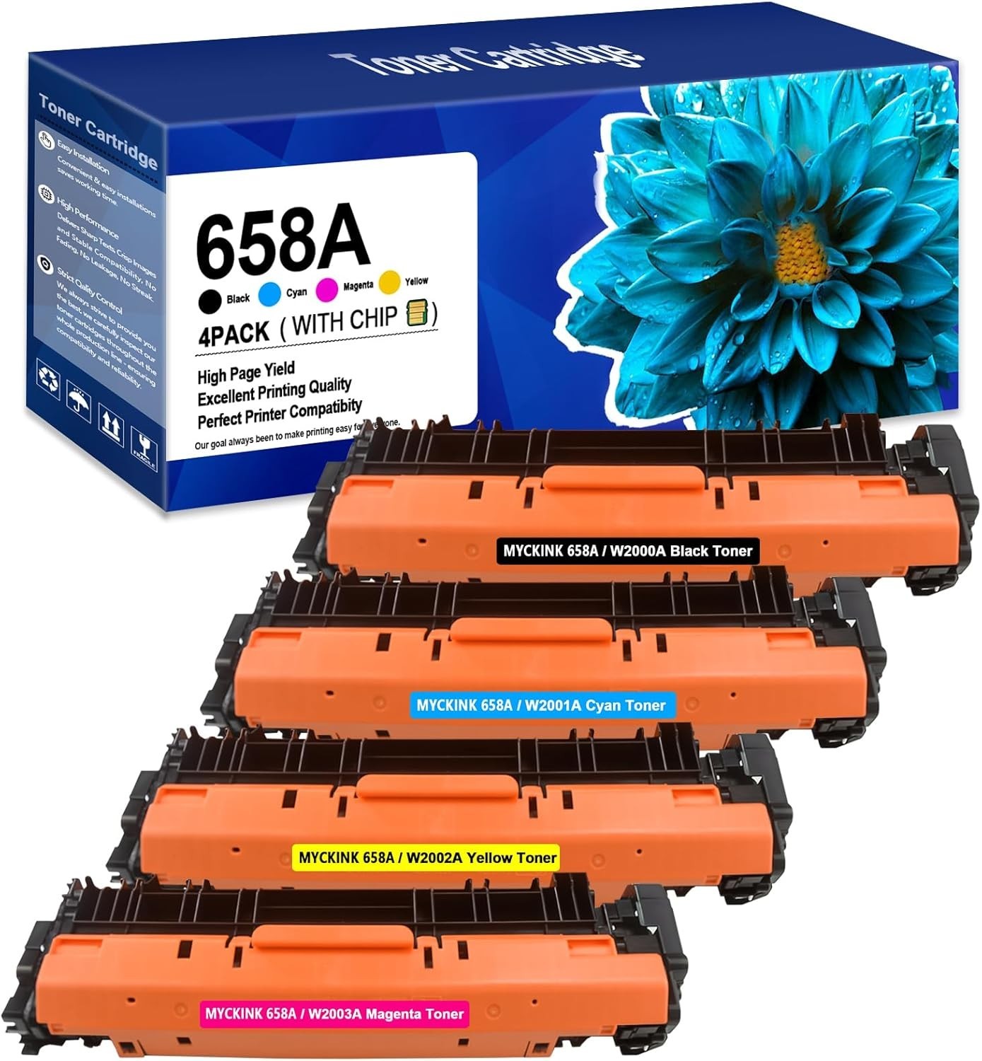 658A Toner Cartridges 4 Pack(with Chip) Compatible with 658A Toner Cartridge ...