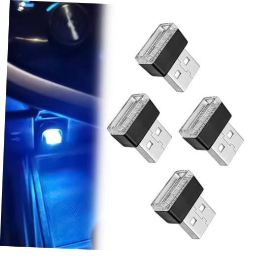 4 PCS USB LED Car Interior Ambient Lighting Kit, Portable Plug-in 4pcs blue