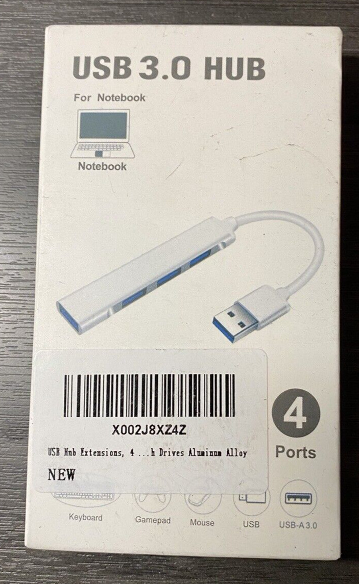 USB 3.0 4 Port Hub Splitter Slim & Sleek Aluminum for PC Mac Laptop Desktop