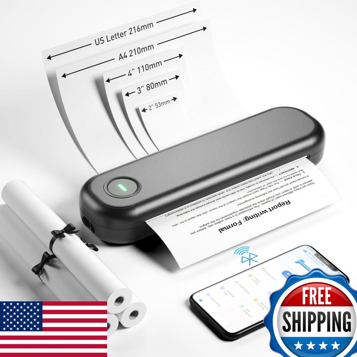 Bisofice L86 Portable Thermal Printer Wireless USB US Letter A5 for Office