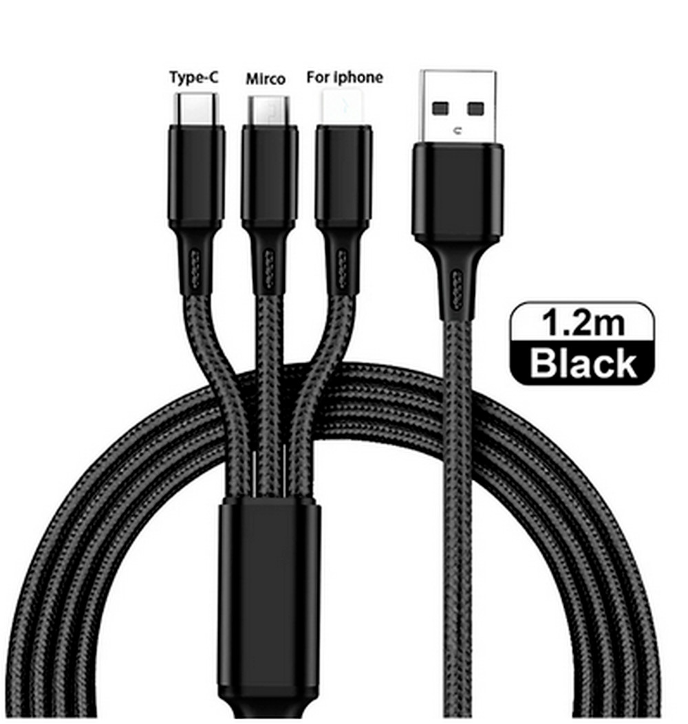 10X Lot 3A Fast USB Charging Cable 3in 1 Charger Cord For iPhone USB-C Micro USB