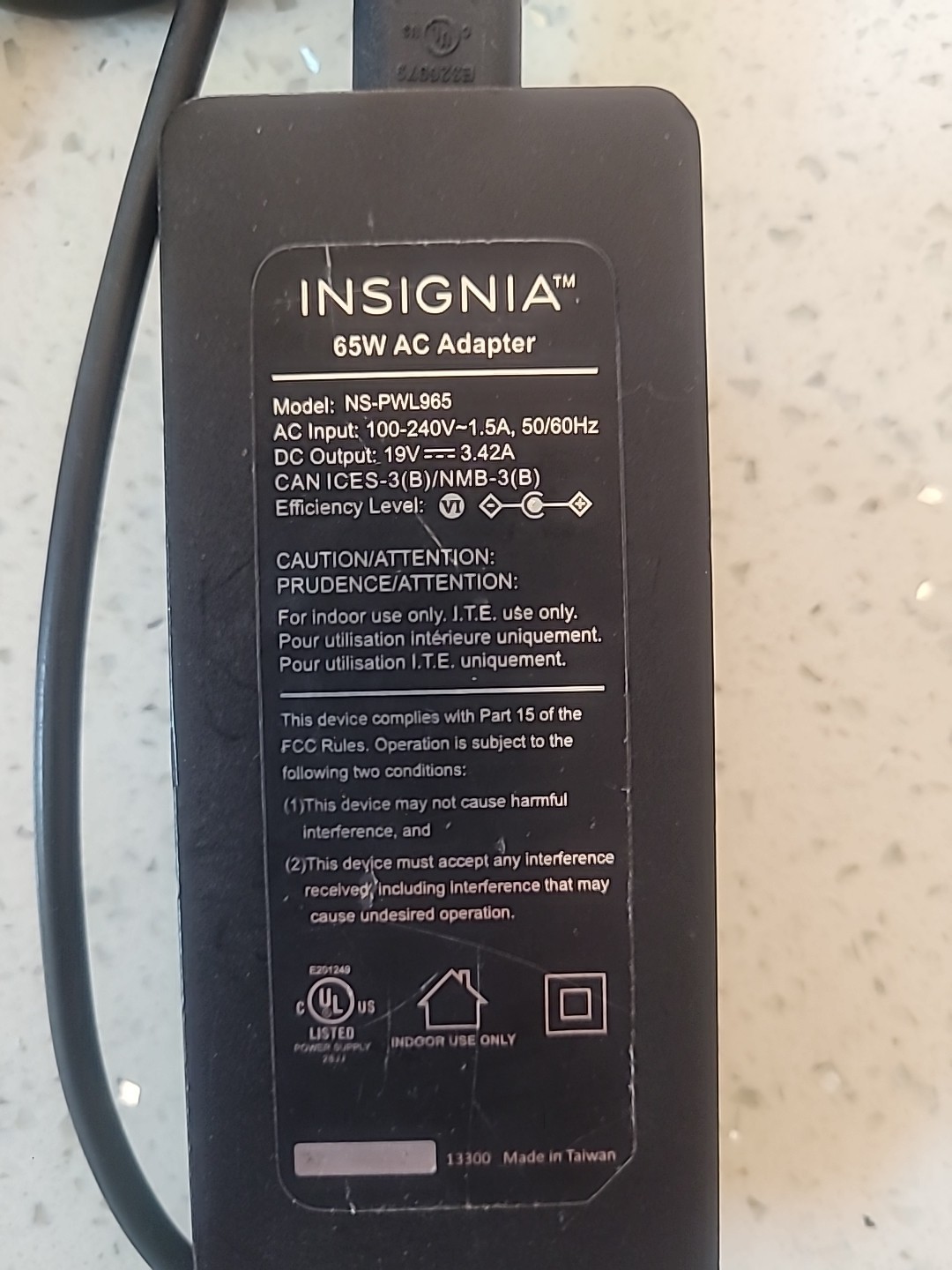 Genuine Insignia 65W AC Power Adapter & Laptop Charger Cable NS-PWL965