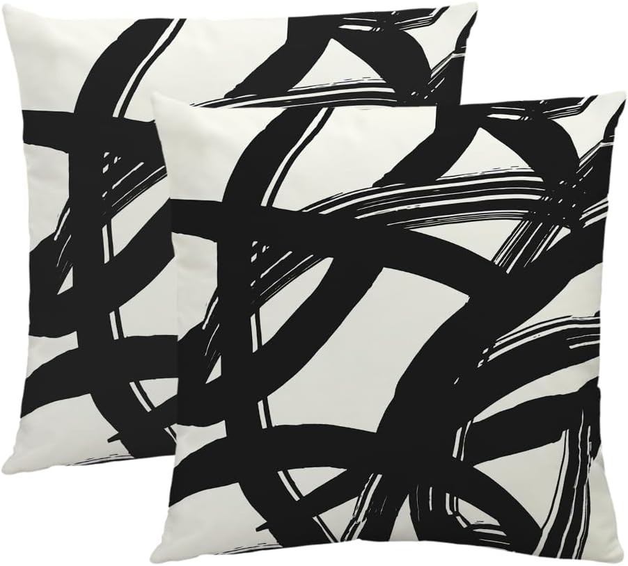 Black and Beige Pillow Cases Geometric Abstract Neutral Art Throw Pillow Cove...