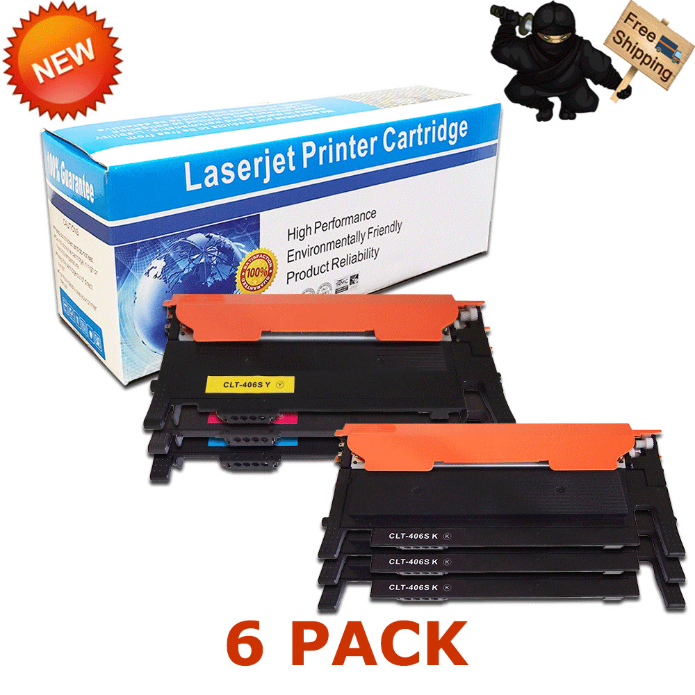 6 Pack Toner Set for Samsung CLT-K406S CLT-C406S CLT-M406S CLT-Y406S C410W C460W