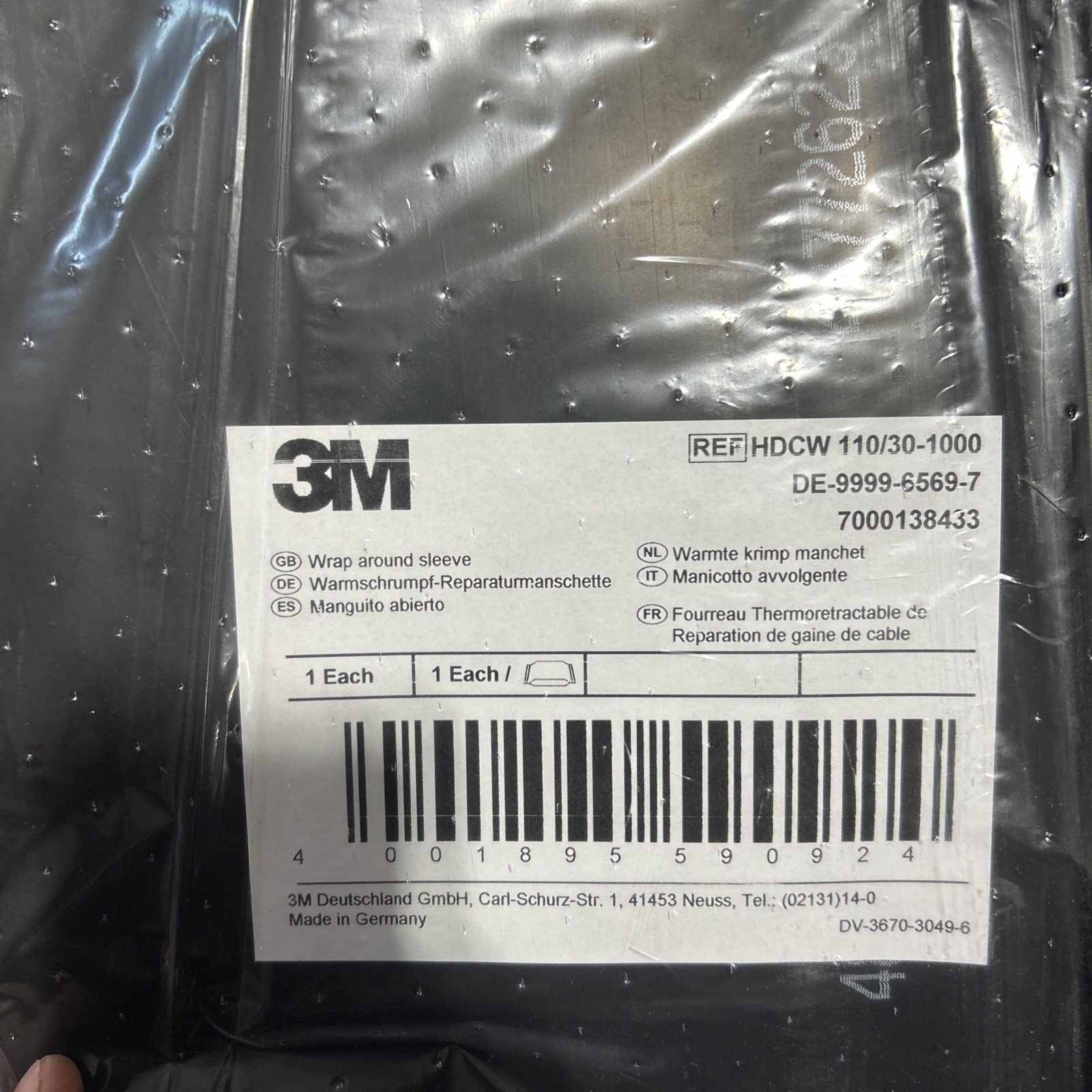 SEALED NEW 3M HDCW110/30-1000 WRAP AROUND SLEEVE HDCW110/30