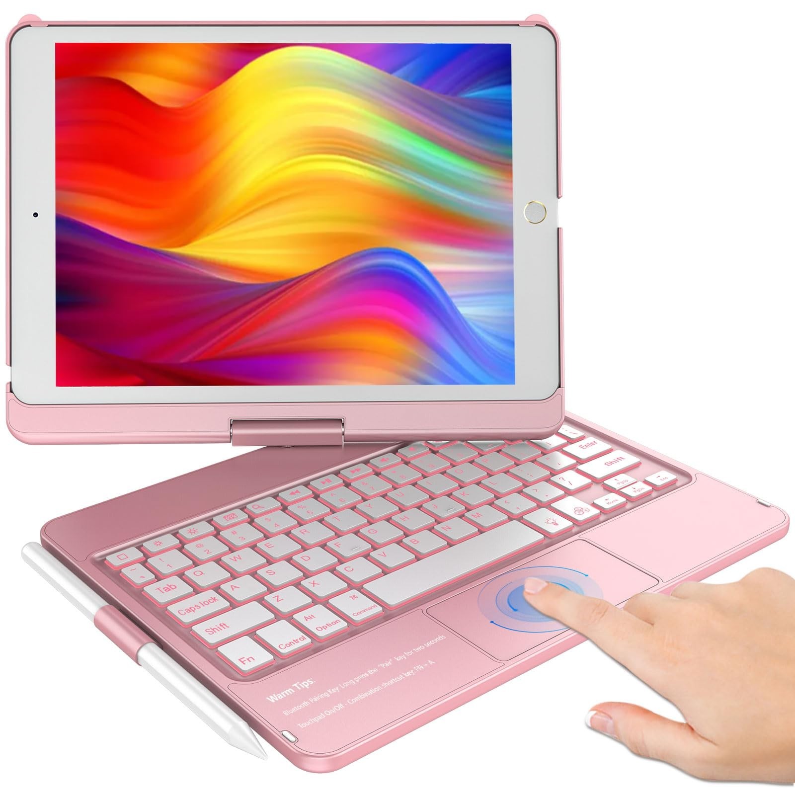 Touchpad Keyboard Case for iPad 9th/8th/7th Gen - Rose Gold, Slim & Stylish Desi