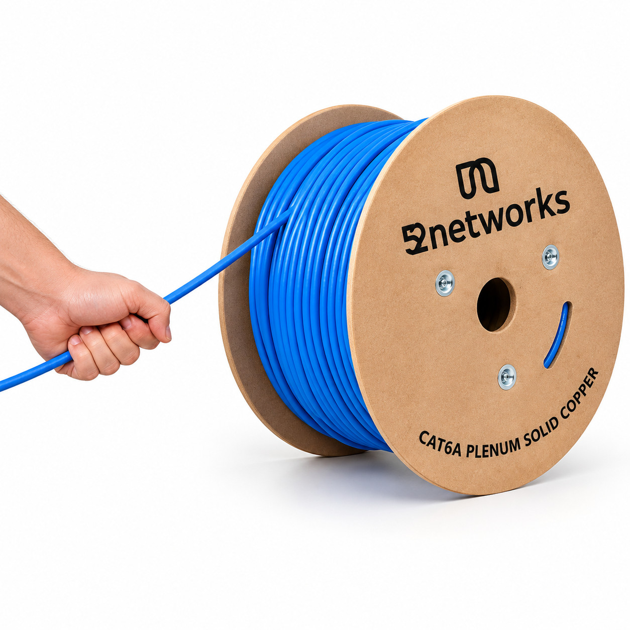 Cat6A Plenum CMP 1000ft 23AWG 750MHz 10Gbps 100% Bare Copper UTP Blue 52networks