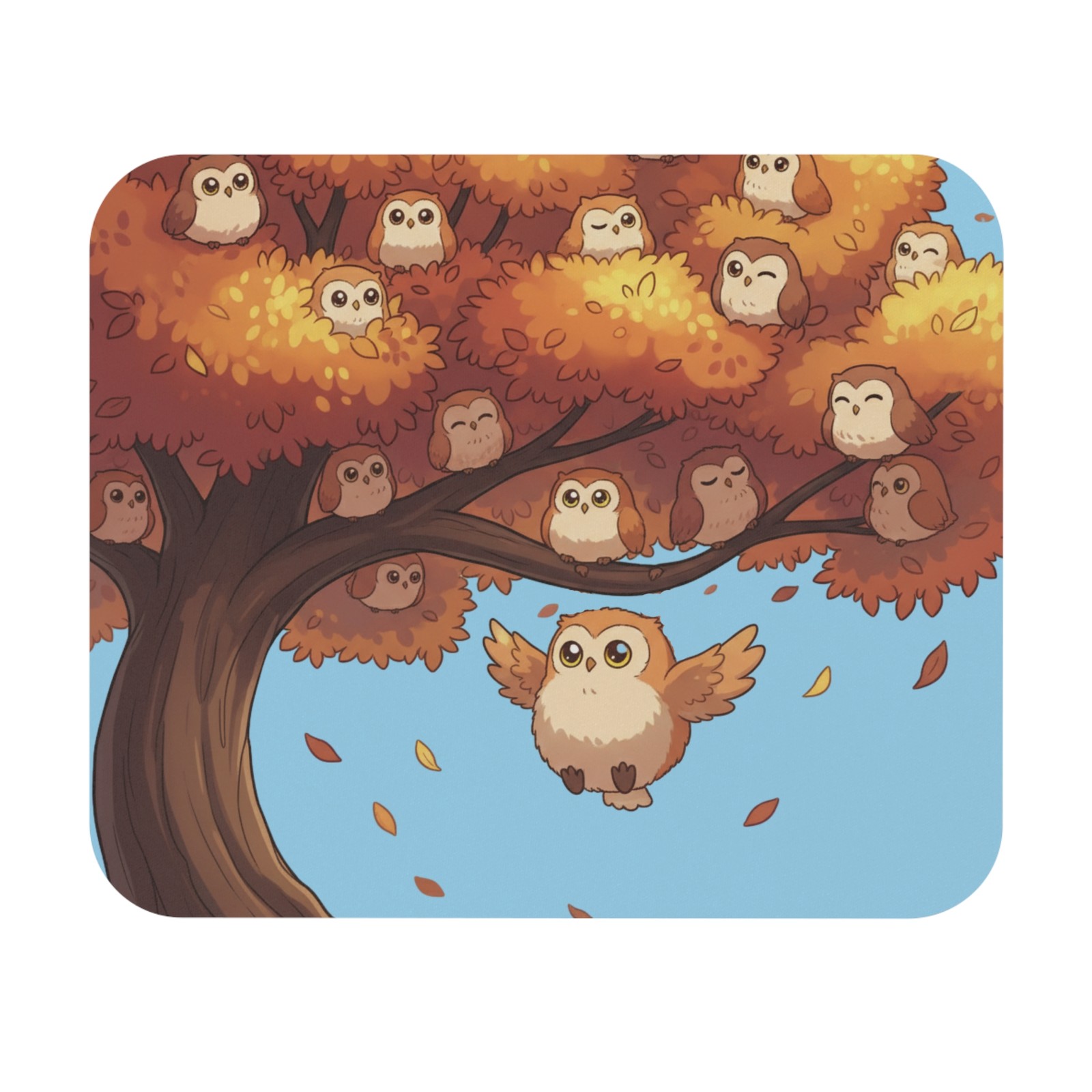 Fall Halloween Tree Cute Owl Mouse Pad Rectangle bird watcher lover office desk