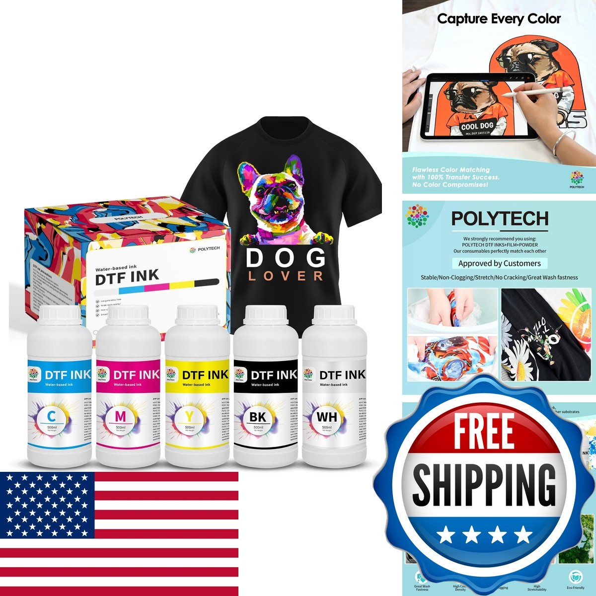 Polytech PLDI-650 DTF Ink 6x500ML for PET Film All DTF Printers