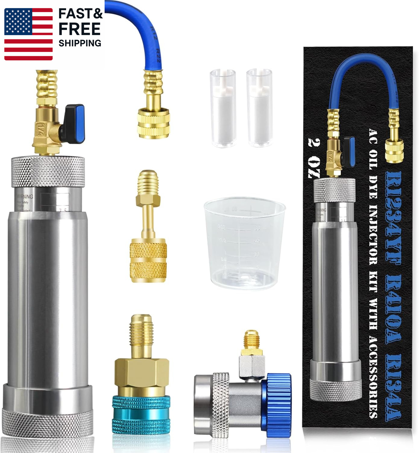R134A & R1234YF & R410A AC Oil Dye Injector Kit with R134A Quick Coupler R1234Y