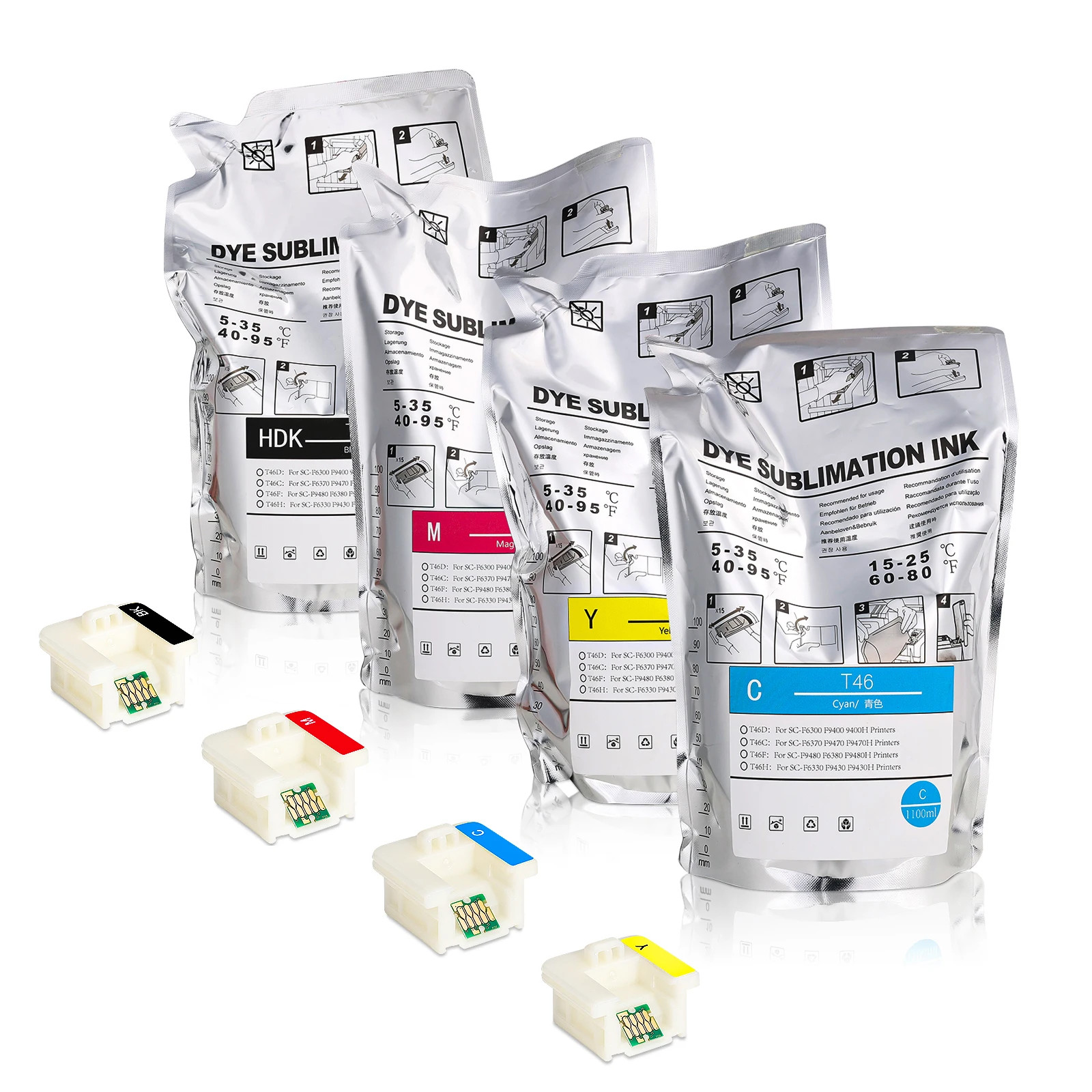 T46C2-T46C6 T46C8 1100ml Dye Sublimation Ink Bag for EPSON F6370 F9470 F9470H
