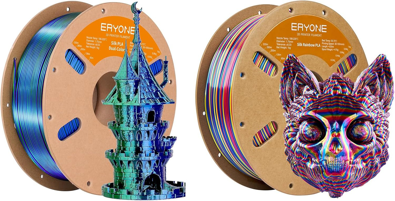 1KG Blue Green Silk Dual Color and 1KG Psychedelic Silk Twist Rainbow PLA 1.75Mm