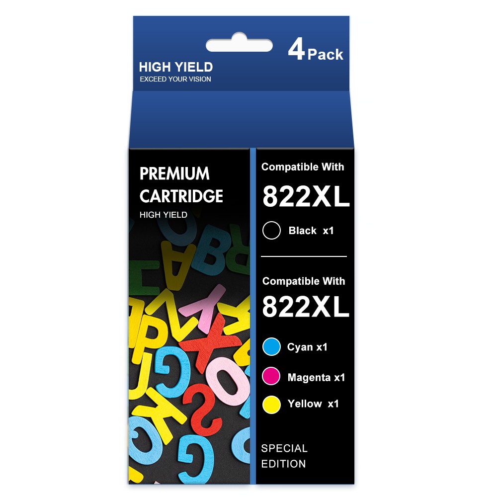 4x 822XL T882XL Ink Cartridge For Epson WorkForce Pro WF-3820 WF-4833 WF-4820
