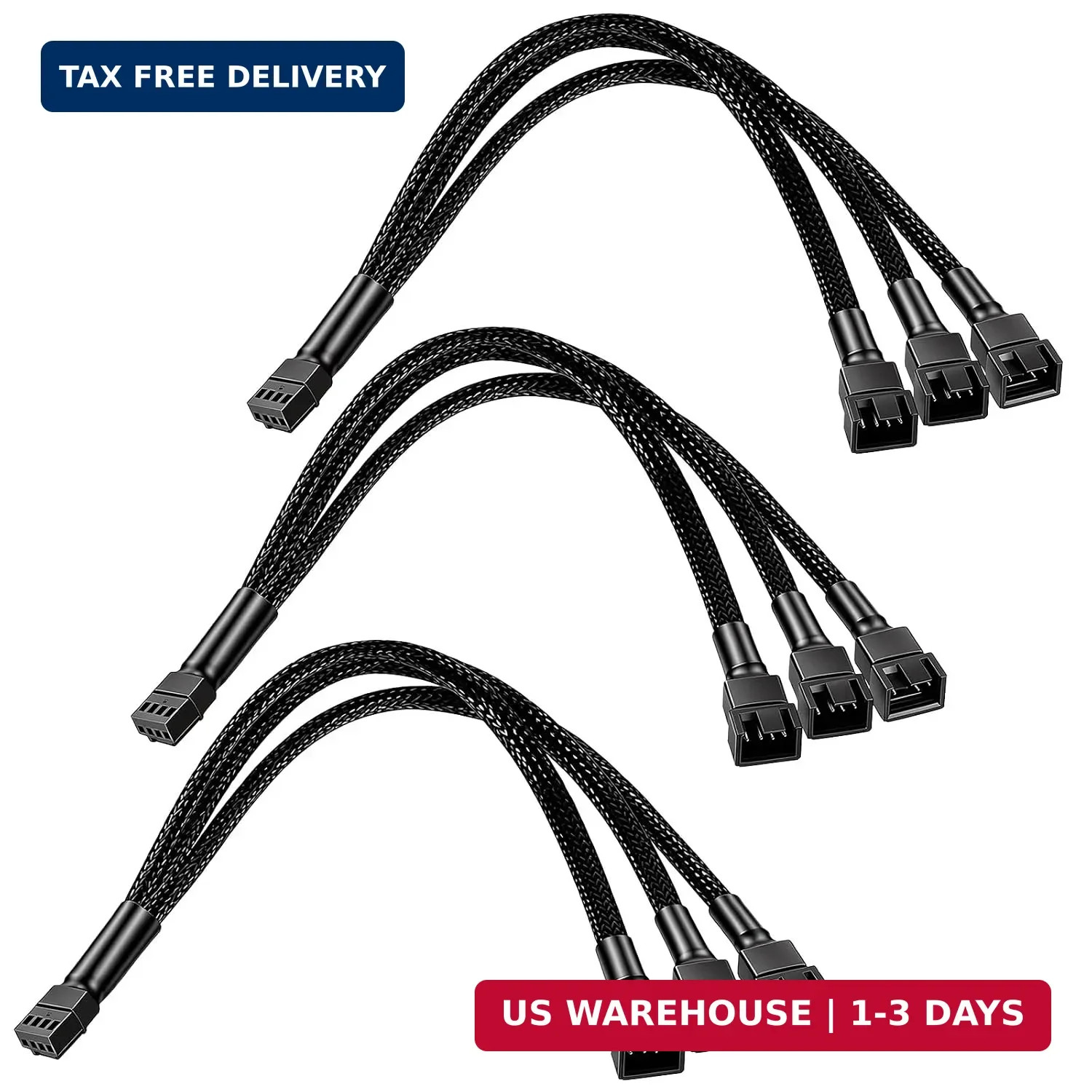 3 Pcs PC Fan Splitter 4 Pin PWM Fan Splitter Cable