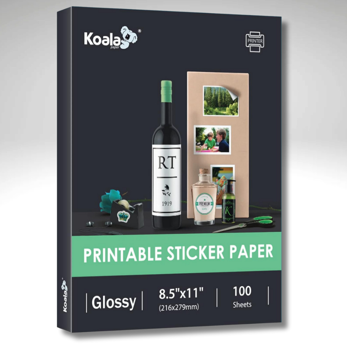 100 Full Sheets Koala Printable Glossy Sticker Paper for Inkjet + Laser Printer