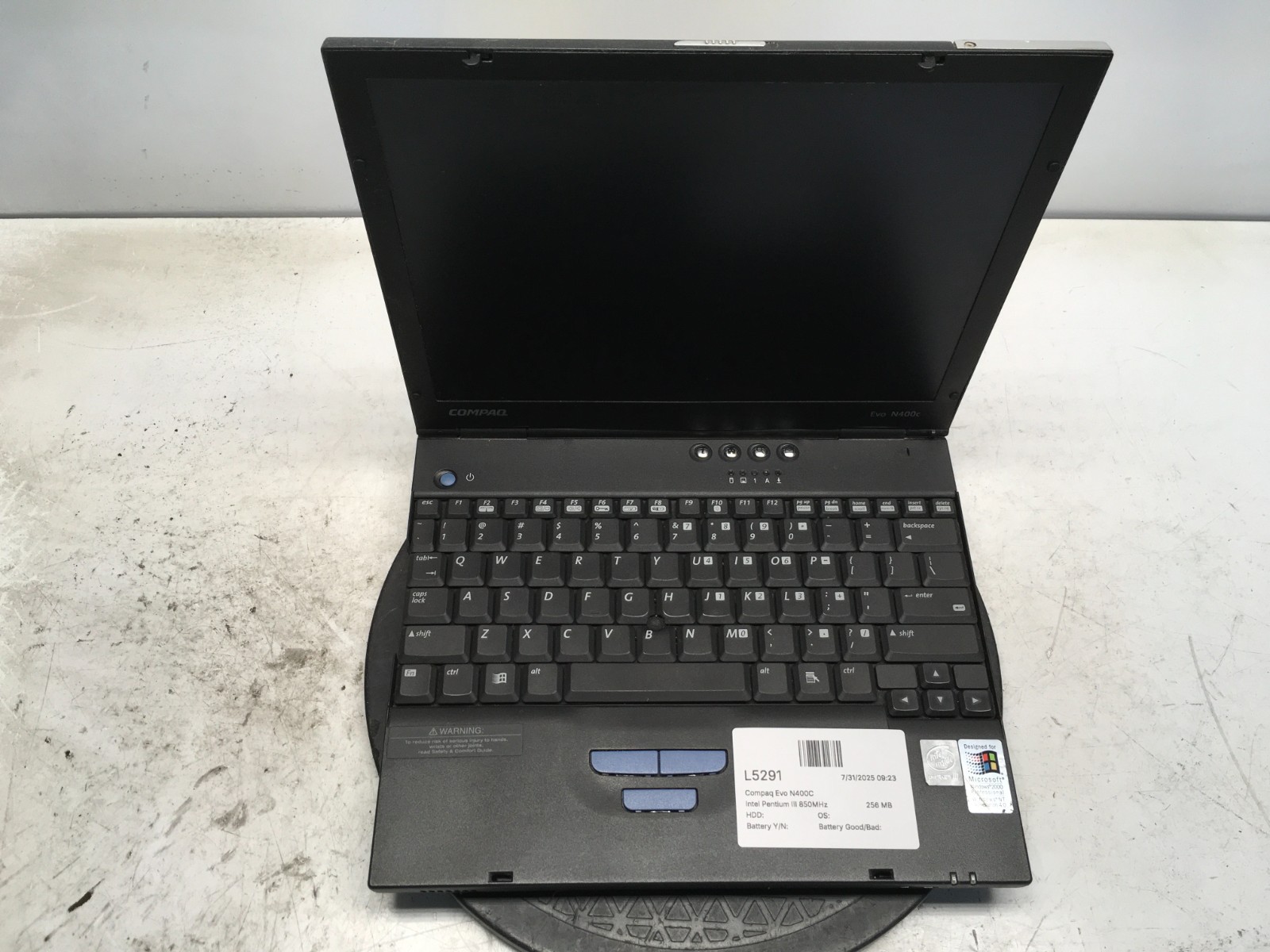 Compaq Evo N400C Intel Pentium III 850MHz 256 MB NO HDD