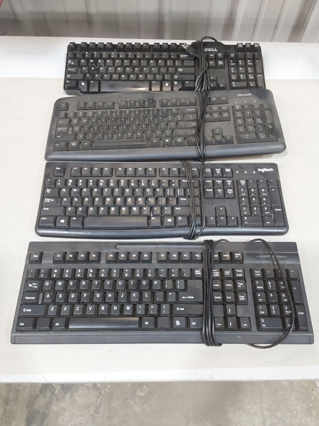 MISC KEYBOARDS, (LOT OF 4) Logitech, Microsoft, Dell, Unbranded All Use USB