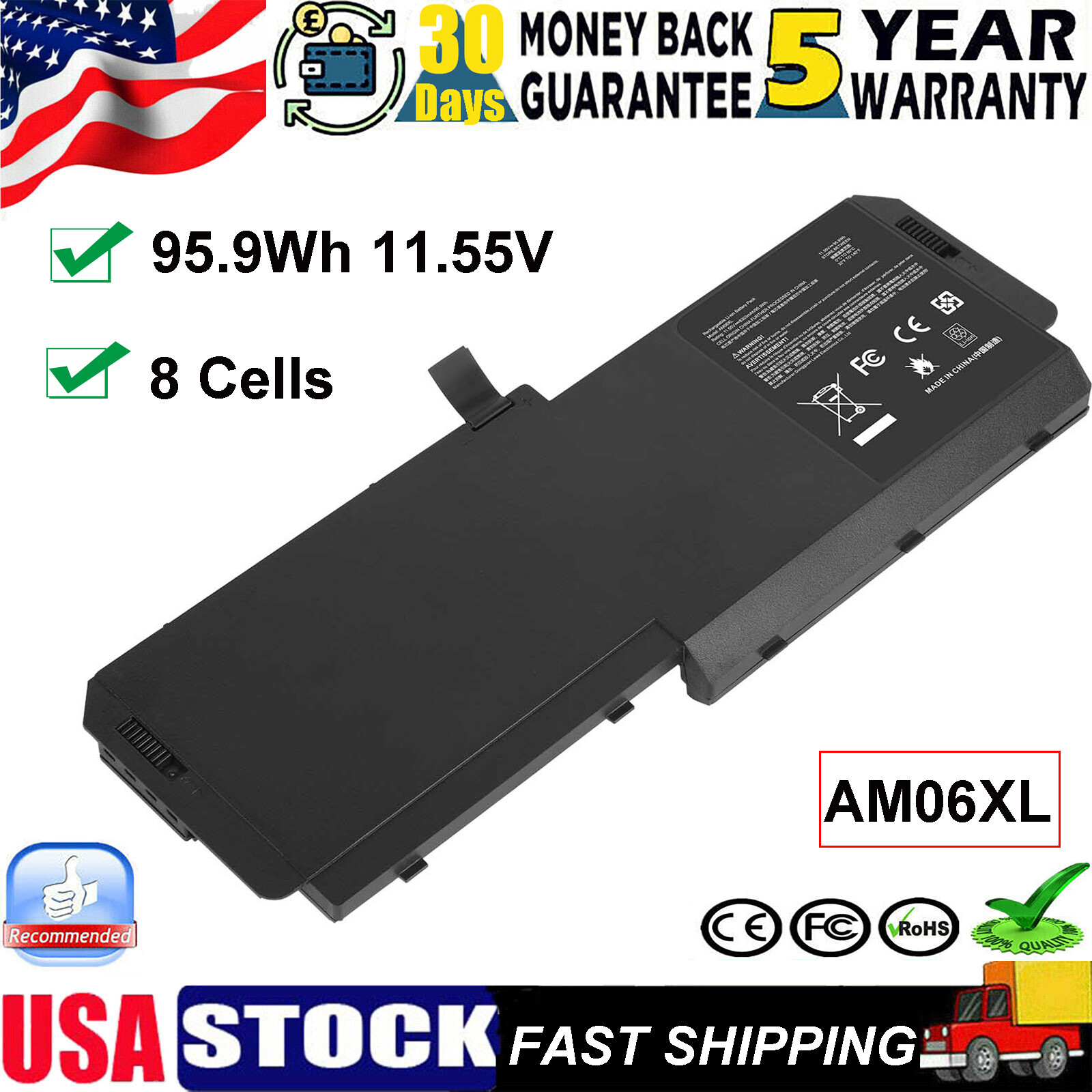 8 Cells AM06XL Battery for HP ZBook 17 G5 G6 Series HSTNN-IB8G L07350-1C1 11.55V