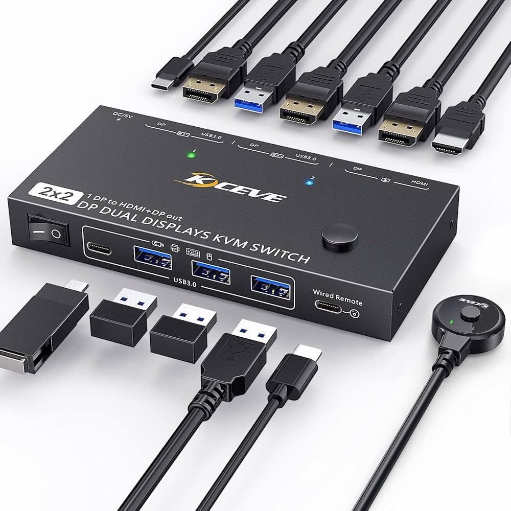 MST Displayport Splitter Dual Monitor KVM Switch 2 Monitors 2 Computers 1 DP in