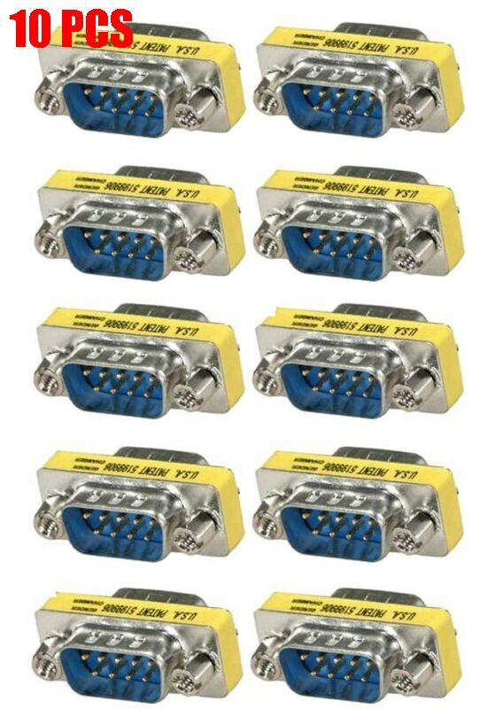 10x DB9 D-SUB 9Pin RS232 Serial Male to Male Mini Gender Changer Coupler Adapter