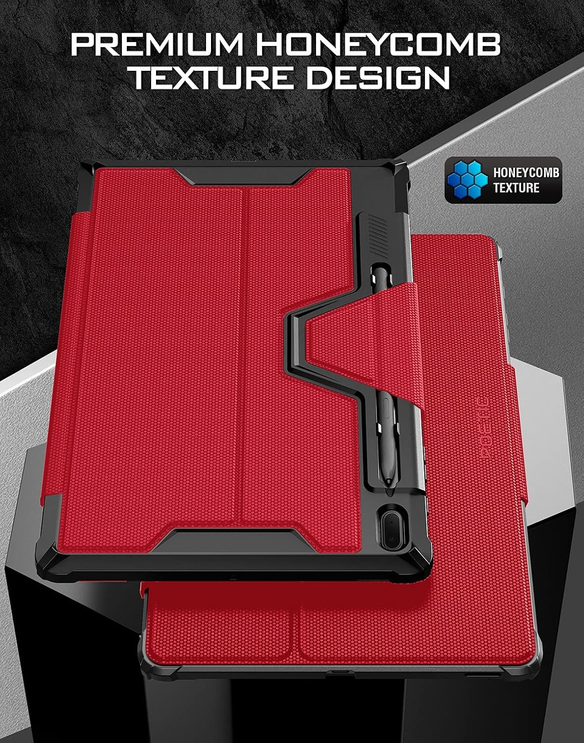 Poetic For Galaxy Tab S7 FE 2021 Case with S Pen Holder Stand Smart Cover Red