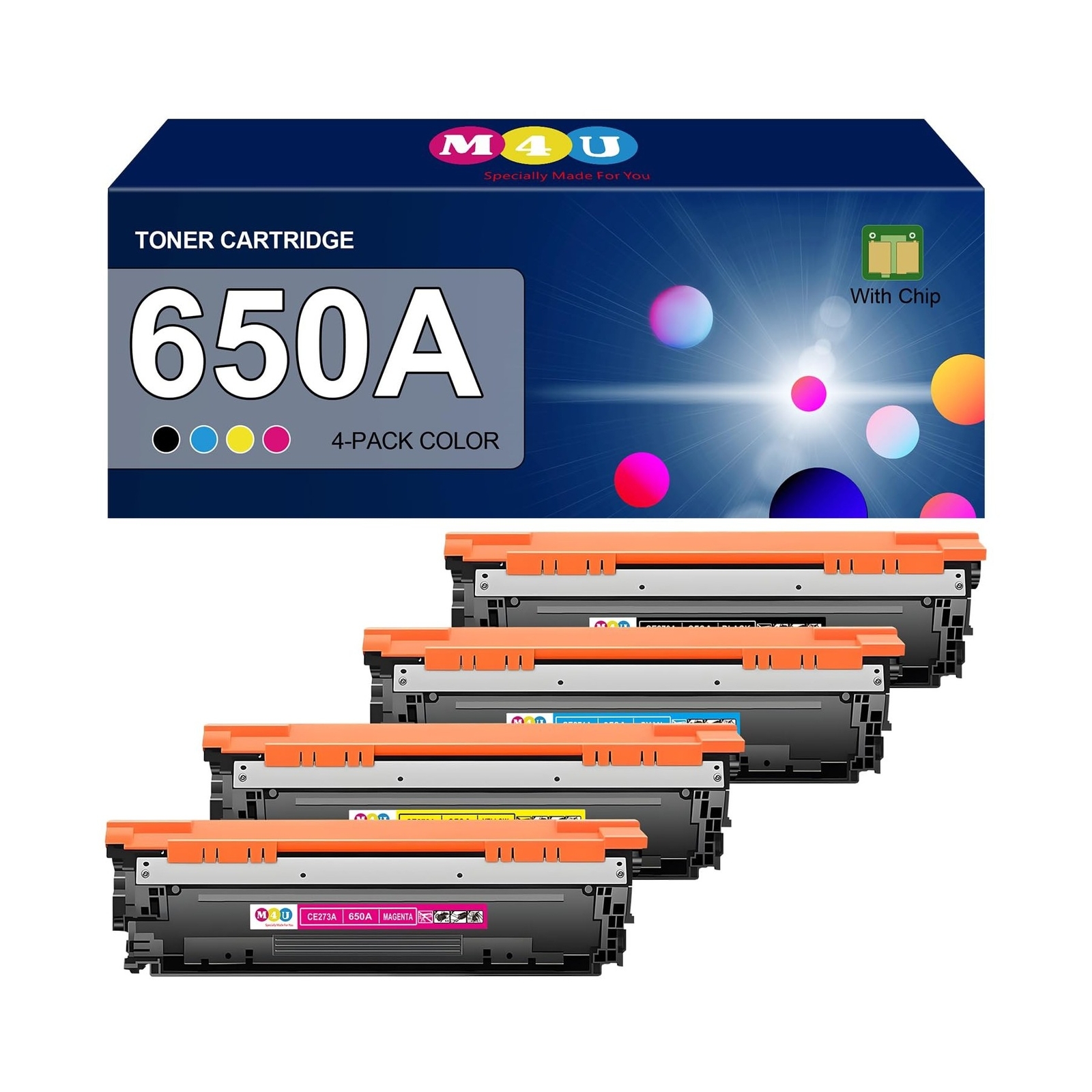 650A Toner Cartridges(with Chip) 4 Pack Compatible with 650A Toner Cartridges...
