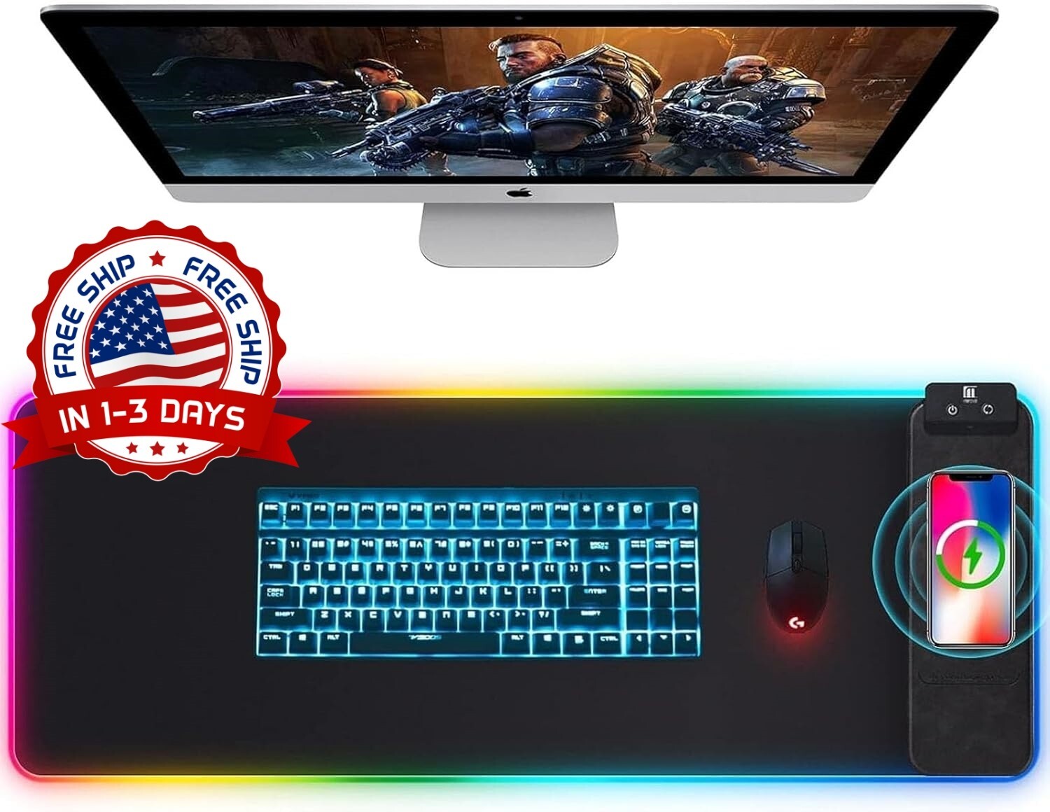Alfombrilla De Ráton Del Juego Del RGB De Carga Inalámbrica 10W, Alfombrilla NEW