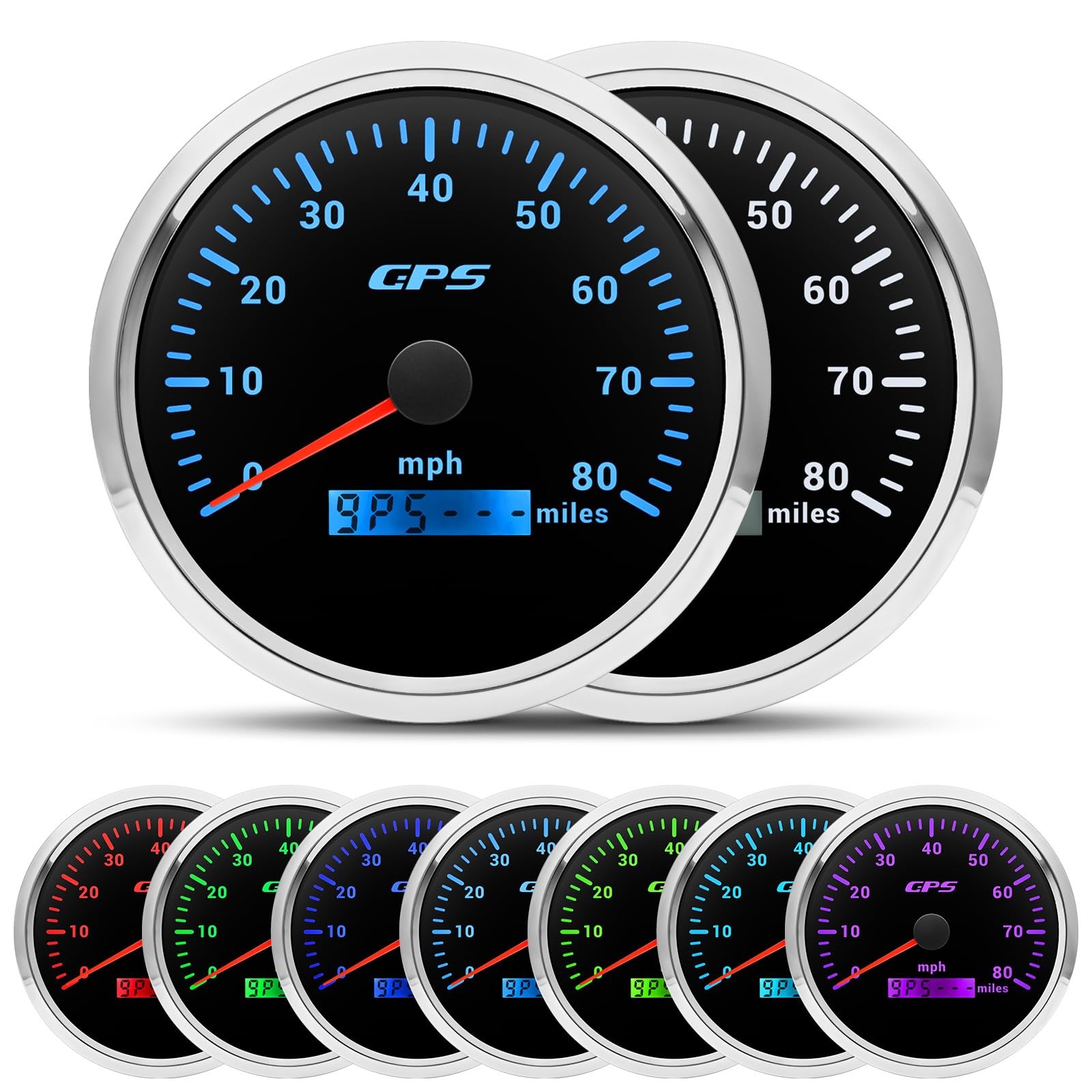 ARTILAURA 110mm 80 MPH GPS Boat Speedometer 7 Color Black Silver w/ Antenna
