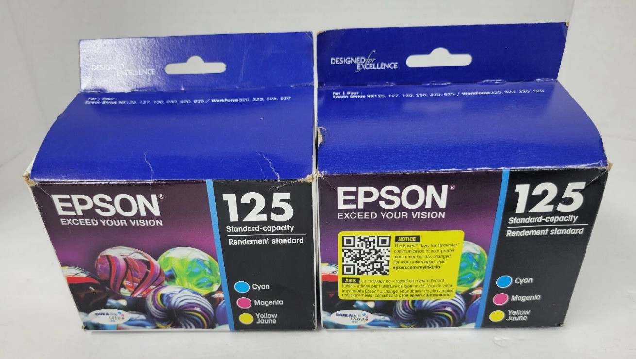 Epson 125 DURABrite Ink Cartridges - Cyan Magenta Yellow Exp. 9/22 & More Recent