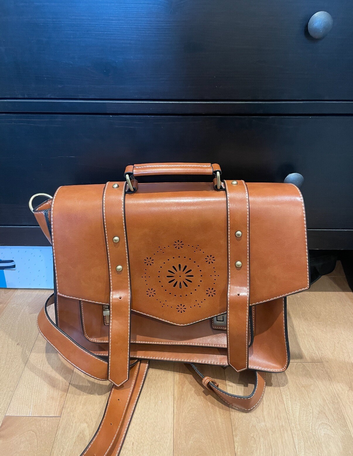 Ecosusi Briefcase Backpack/Crossbody Bag. Buckle Closure With Turn Lock Closure