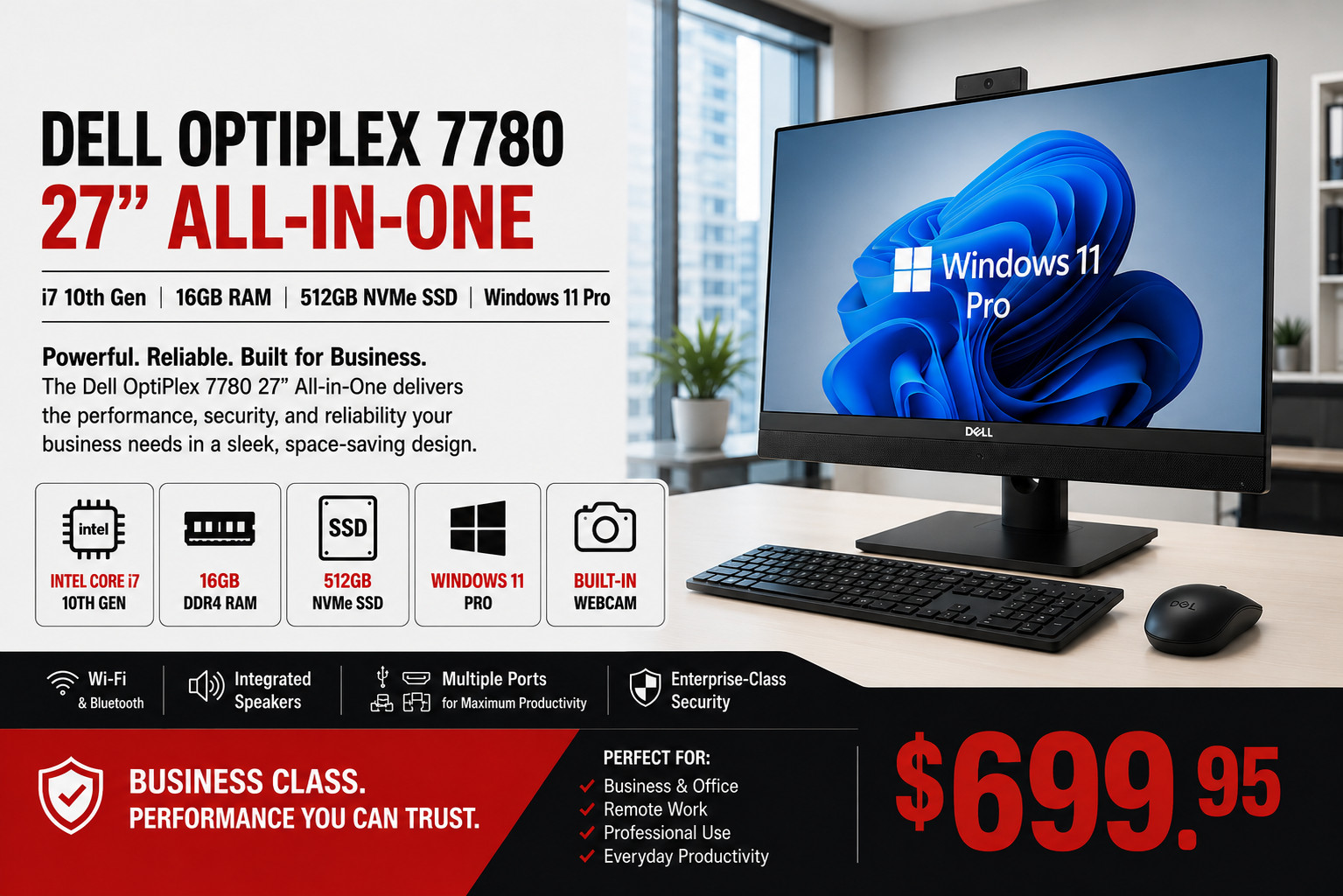 Dell OptiPlex 7780 AIO 27" PC Intel i7 10th Gen | 16GB RAM | 512 M.2 SSD