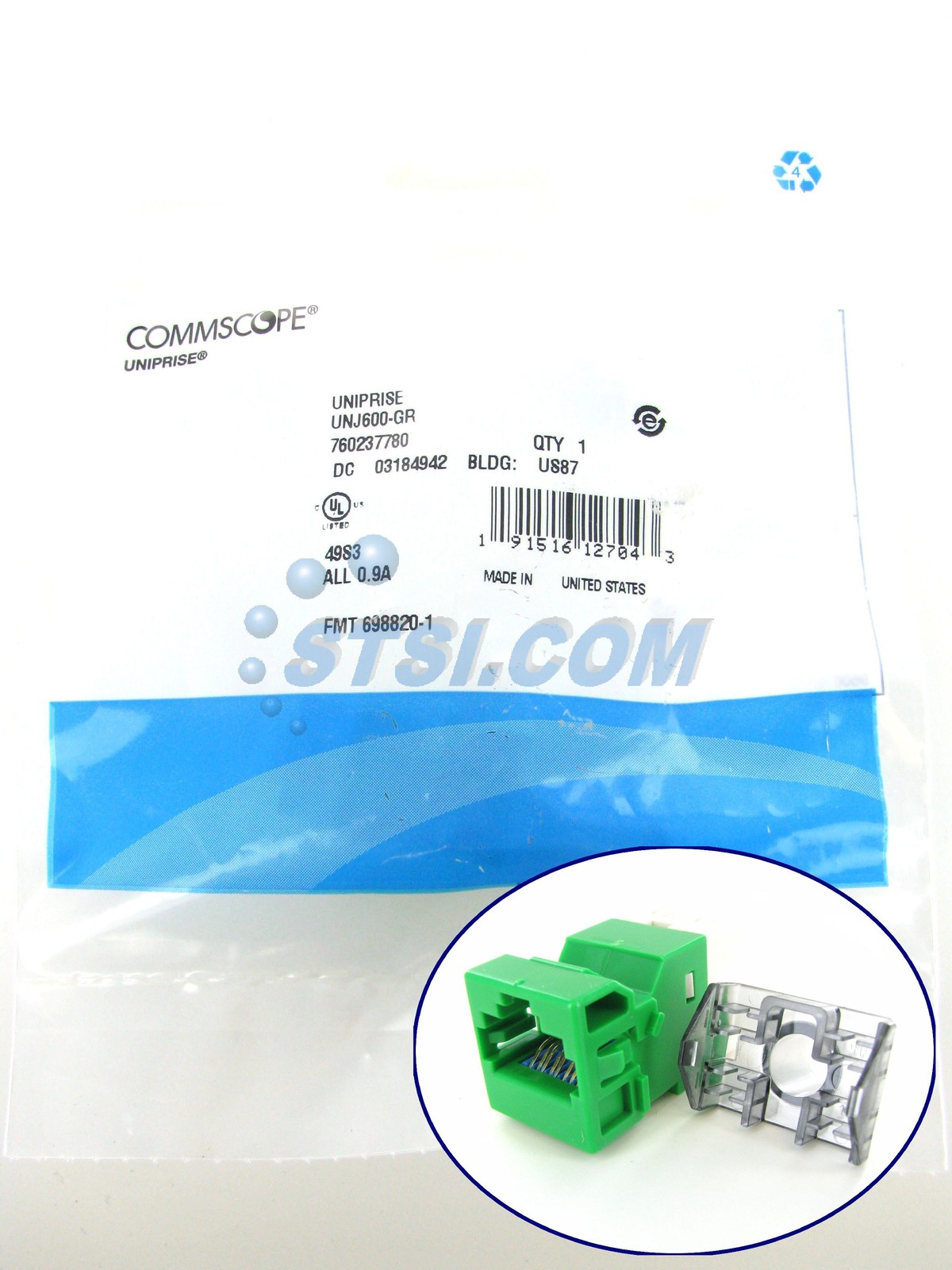 Commscope/Uniprise UNJ600-GR Cat6 M-Series RJ45 Modular Jack, Green ~STSI
