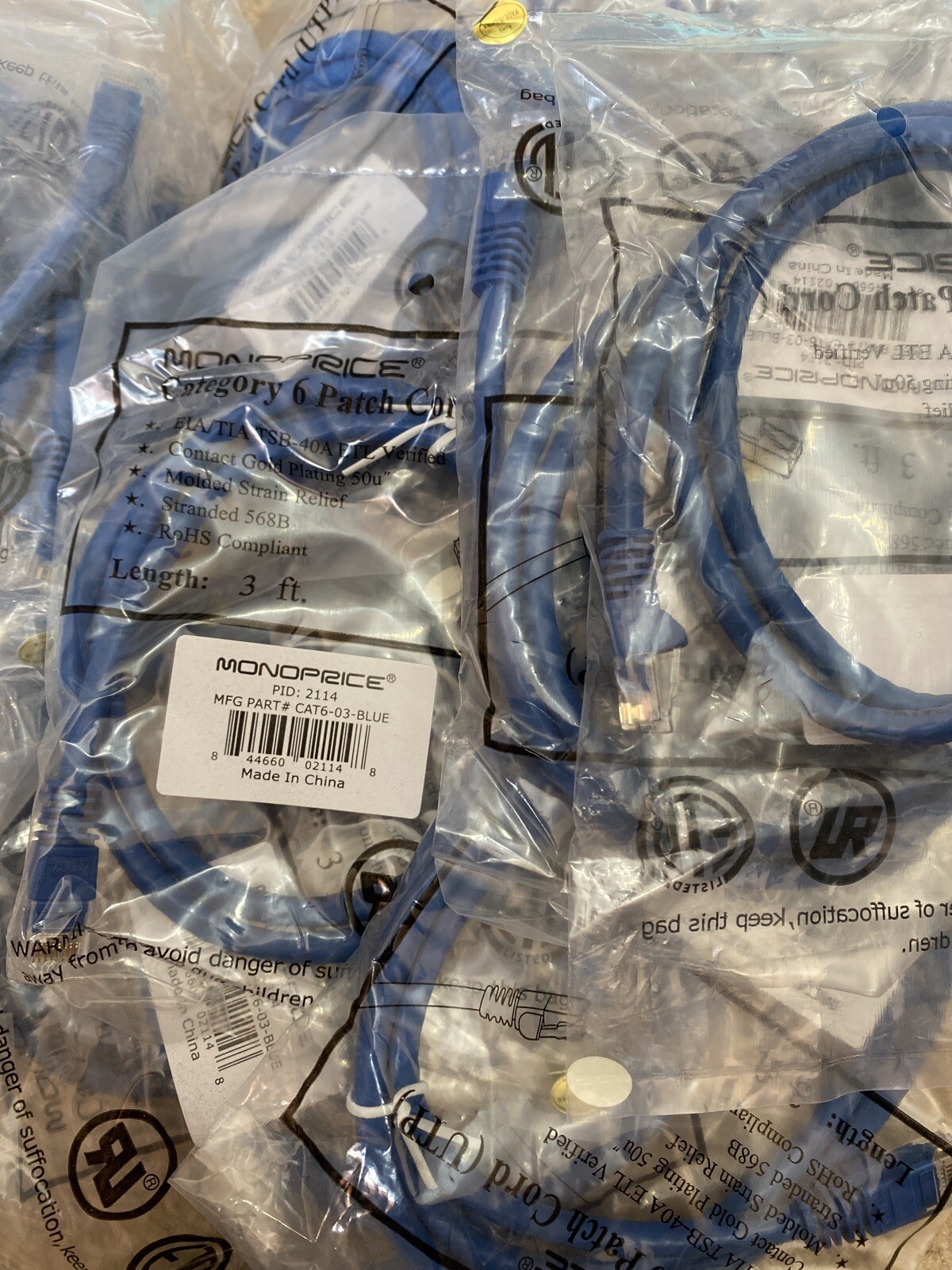 MonoPrice Cat 6 Ethernet Patch Cable RJ45 - 3ft Blue Contact Gold Plating
