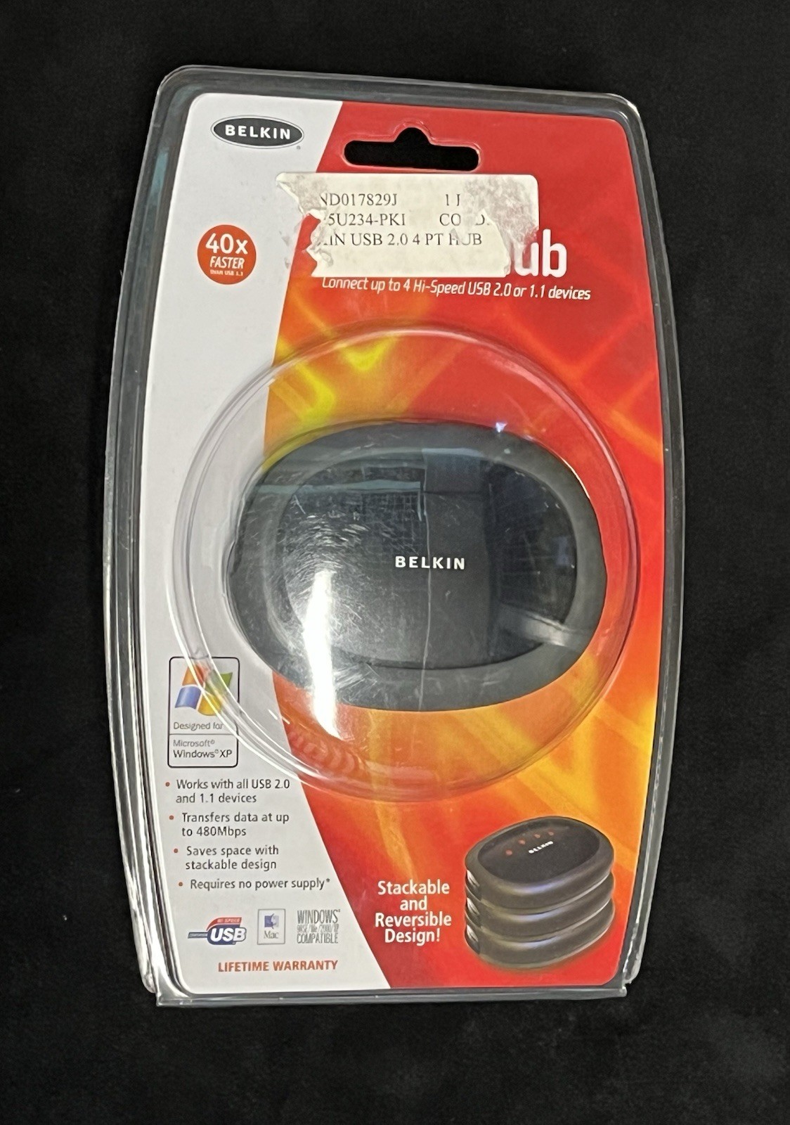 Belkin F5U234 Hi-Speed USB 2.0 4-Port Hub Stackable PC Mac New Sealed NOS