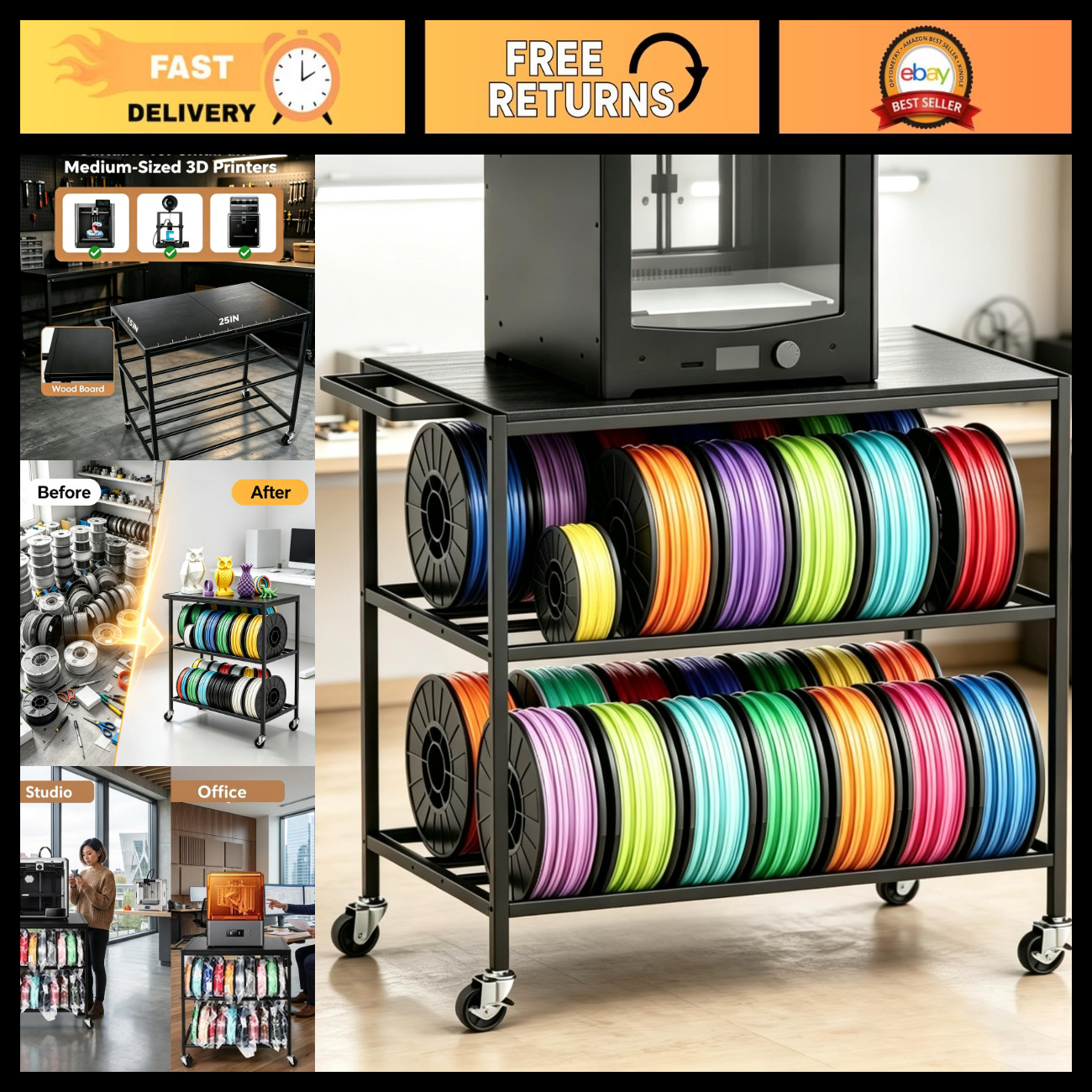 Sturdy 3D Printer Table Stand with Filament Storage - Ideal for Home & Workshop