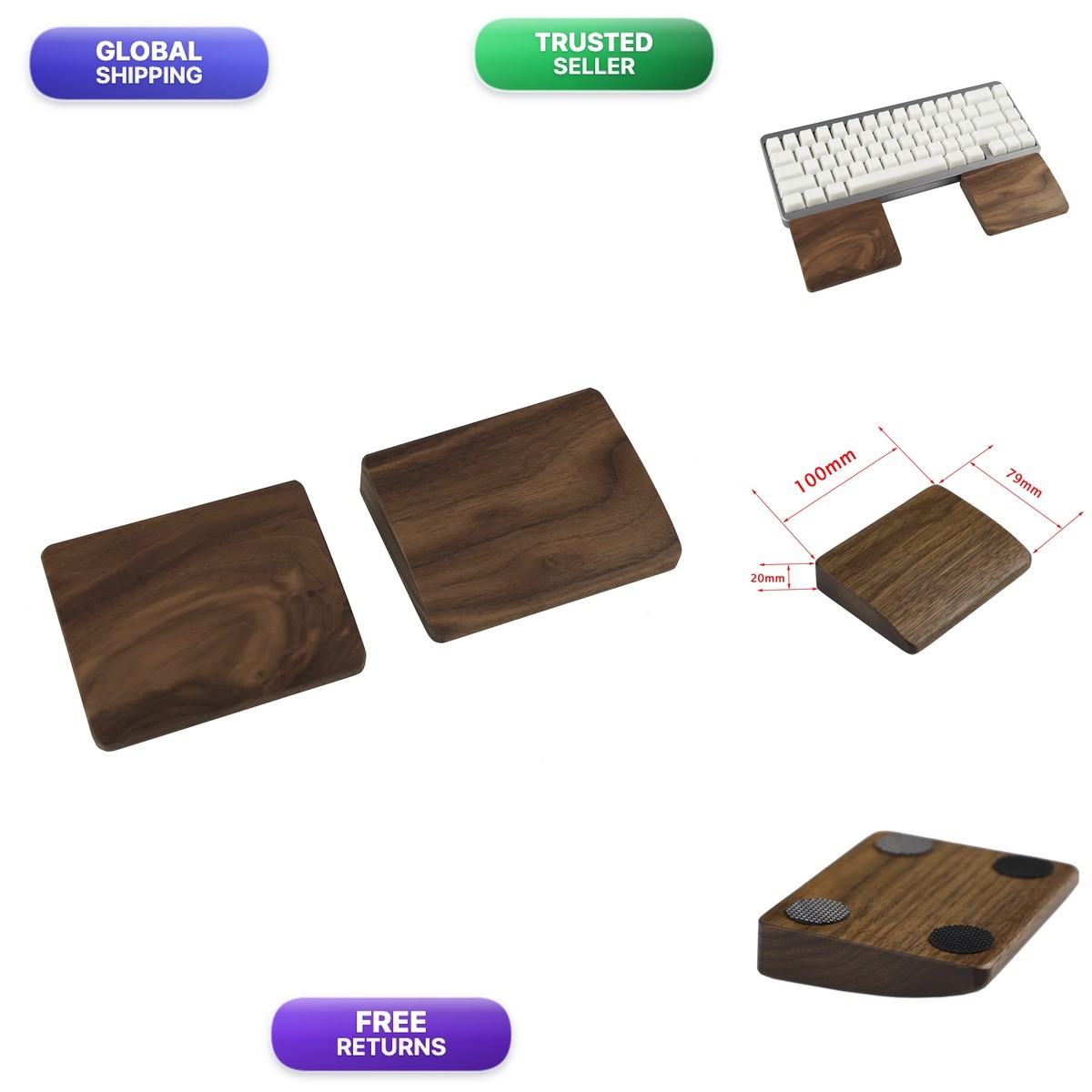 YMDK 2 pcs Mini Wood Wrist Rest Walnut Beech for Mechanical Keyboard Numpad Sp64
