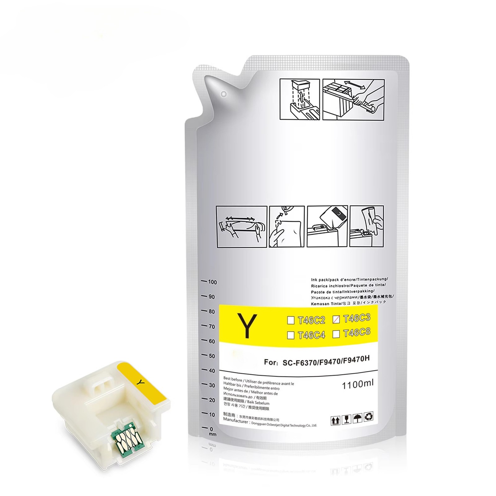T46D2-T46D4 T46D8 Sublimation Dye Ink Bag with chip for Eps F6300 F9400 F6360-