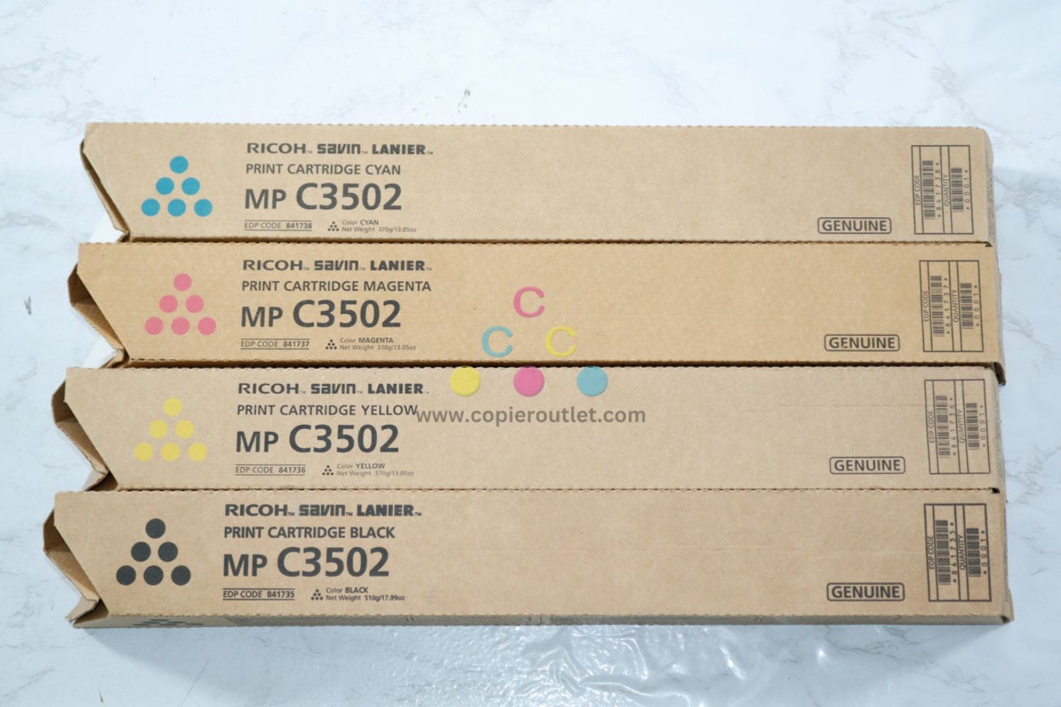 4 New OEM Ricoh MP C3002,C3502 CMYK Toners 841735,841736,841737,841738