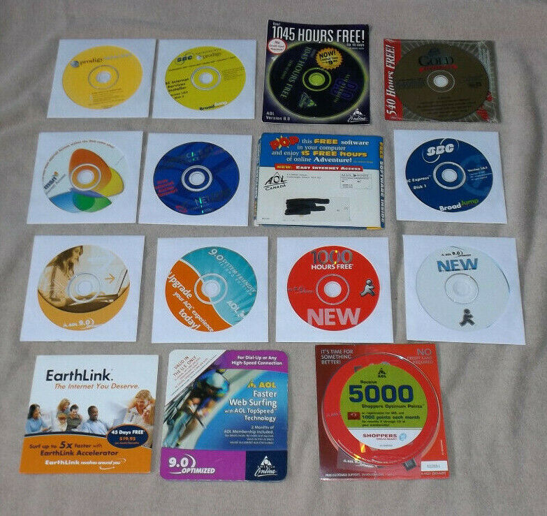 Vintage AOL,MSN,Prodigy,Netzero,Broadjump,Earthlink Software - 14 CDS + 1 2.5\