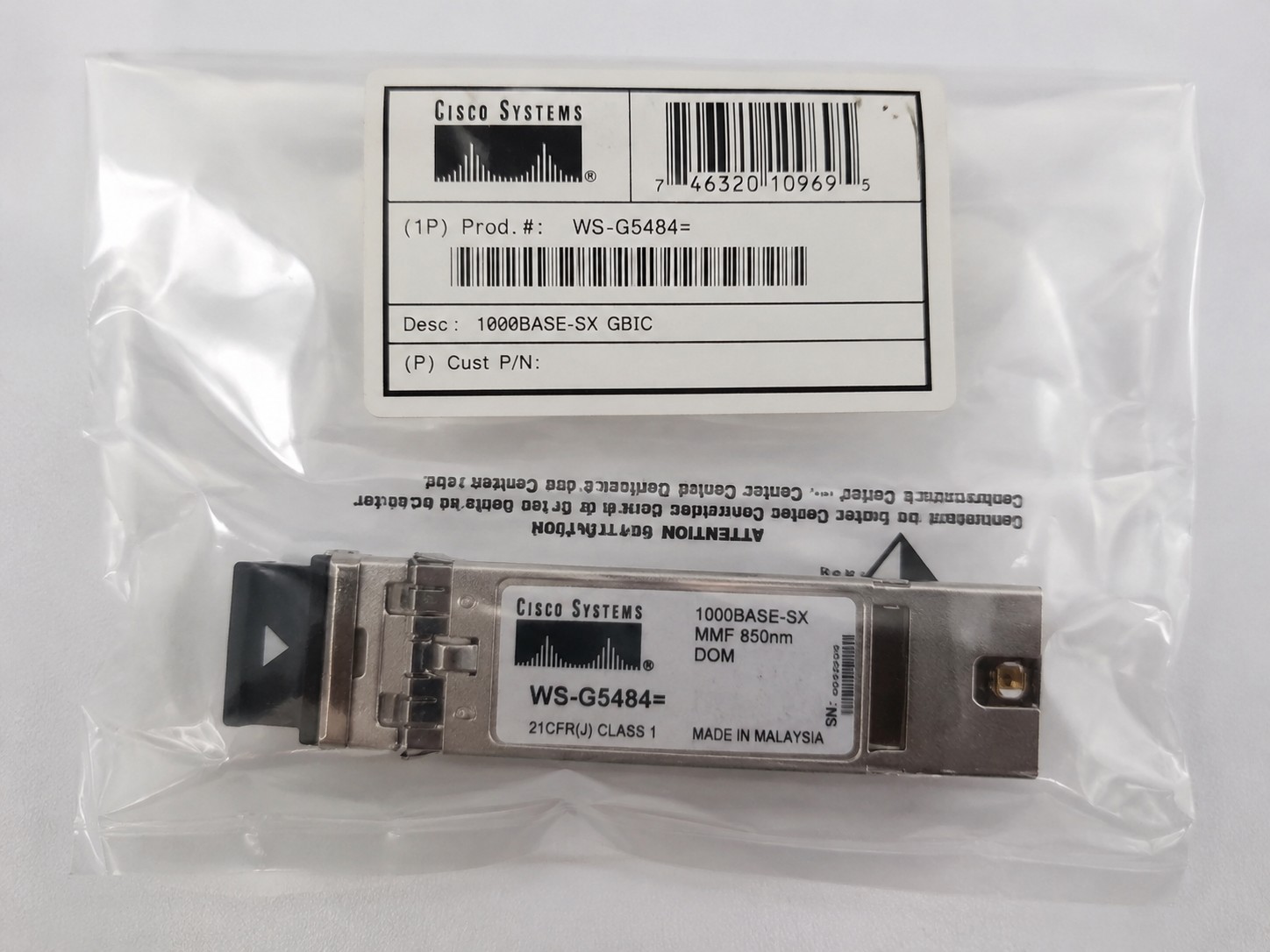 Cisco WS-G5484= 1000BASE-SX GBIC Transceiver Module NEW Sealed Genuine Cisco