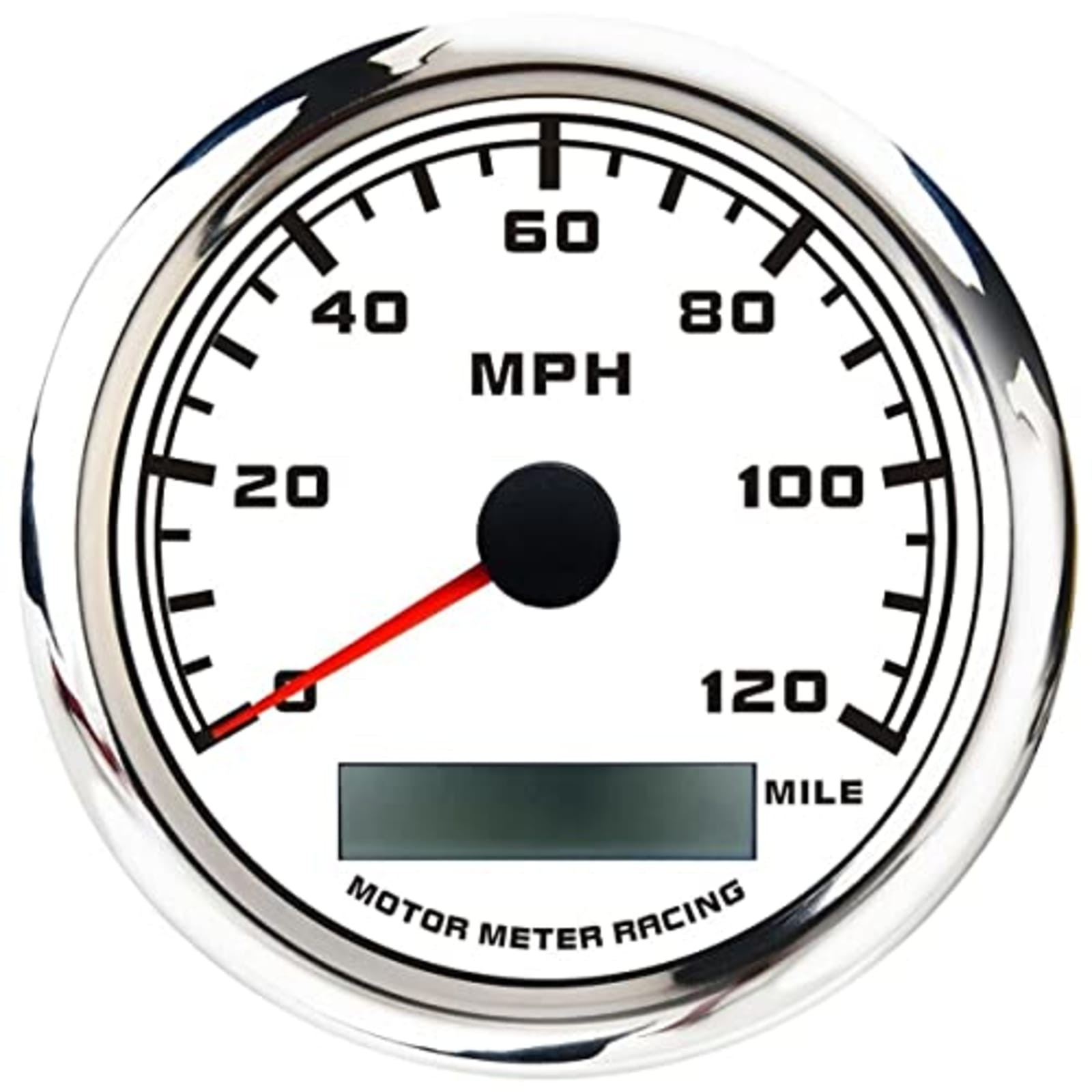 MOTOR METER RACING W Pro 85mm GPS Speedometer 120 MPH White 12/24V Red LED IP67