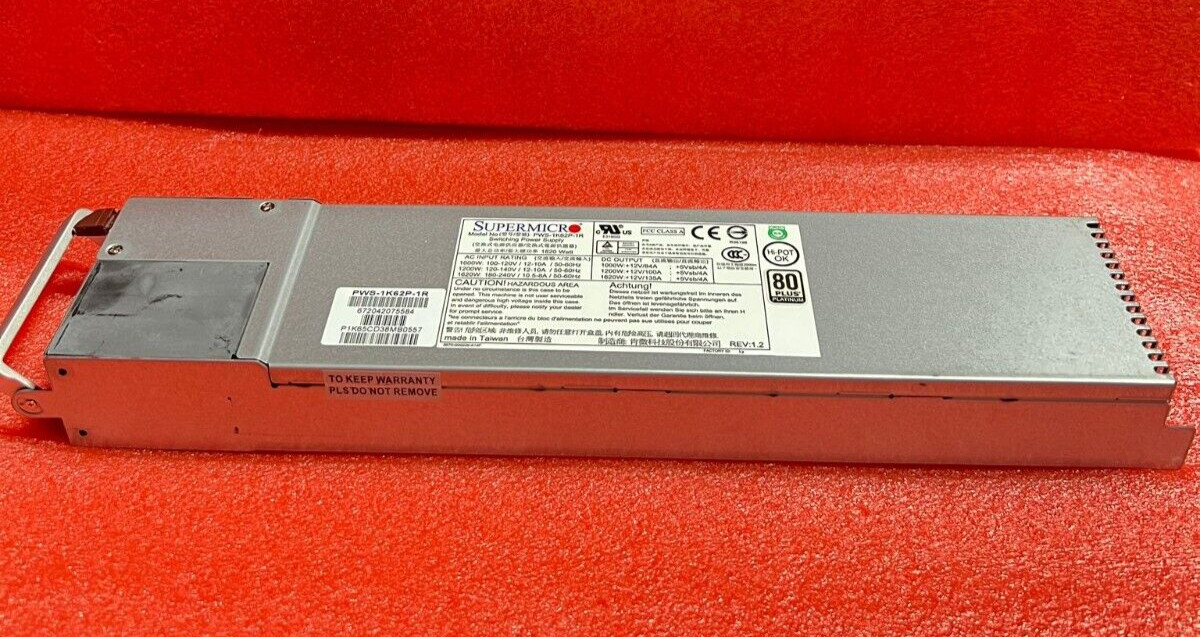 Supermicro PWS-1K62P-1R 1620 Watt Switching Power Supply 80 Plus Platnium